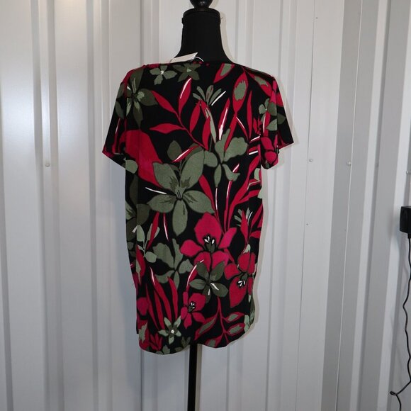 Chico's Travelers Womens Short Sleeve Hibiscus Print Tunic Botanic Berry Size L - Picture 2 of 7